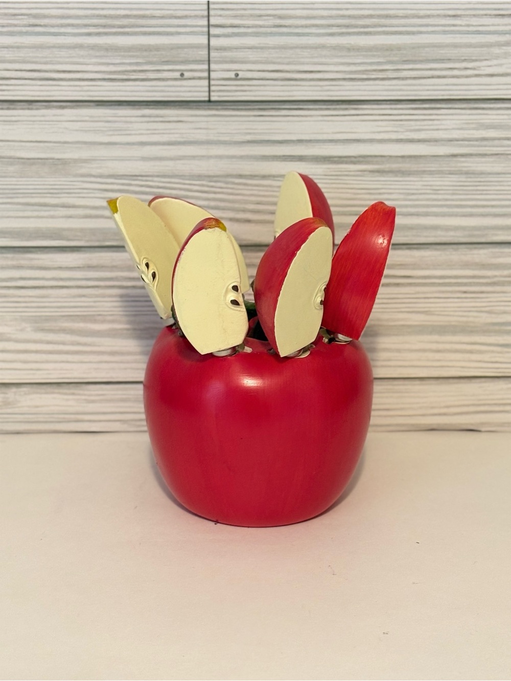 Vtg Red Apple Spreader Knife Set 6 Slice Knives Holder Farmhouse Cottagecore